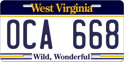 WV license plate OCA668