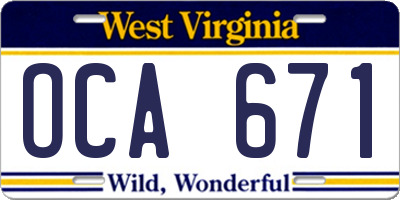 WV license plate OCA671