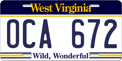 WV license plate OCA672