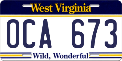 WV license plate OCA673