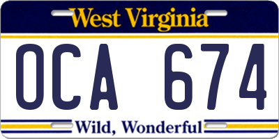 WV license plate OCA674