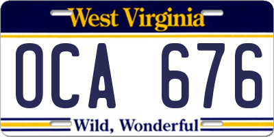 WV license plate OCA676