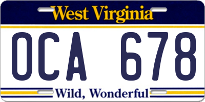 WV license plate OCA678