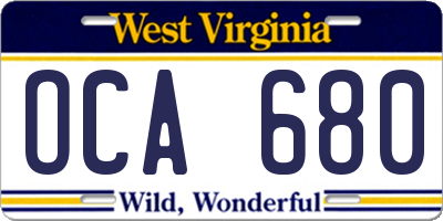WV license plate OCA680
