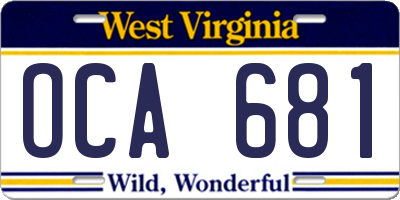 WV license plate OCA681