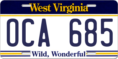 WV license plate OCA685