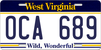 WV license plate OCA689