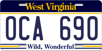 WV license plate OCA690