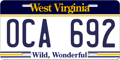 WV license plate OCA692