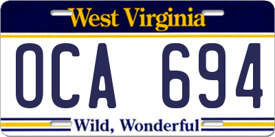WV license plate OCA694