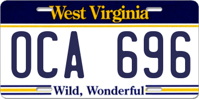 WV license plate OCA696