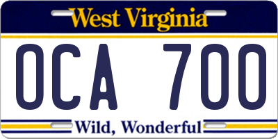 WV license plate OCA700