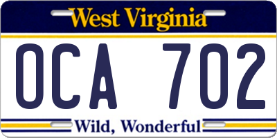 WV license plate OCA702