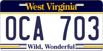 WV license plate OCA703