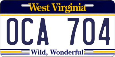 WV license plate OCA704
