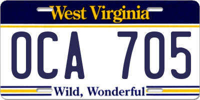 WV license plate OCA705