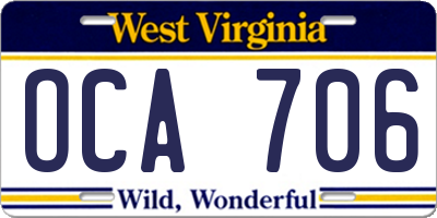 WV license plate OCA706