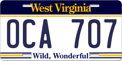 WV license plate OCA707