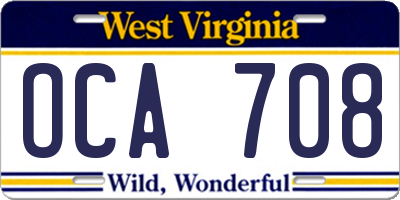 WV license plate OCA708