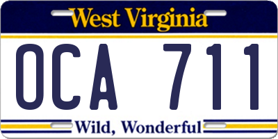 WV license plate OCA711