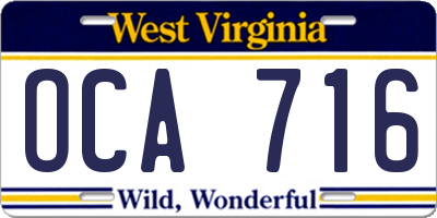 WV license plate OCA716