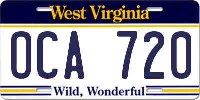 WV license plate OCA720