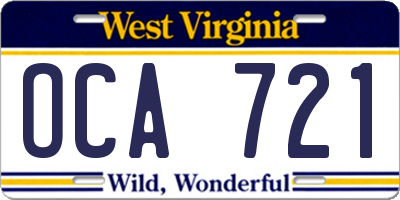 WV license plate OCA721