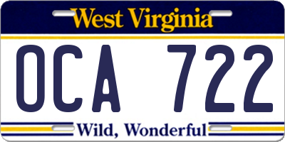 WV license plate OCA722