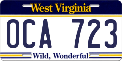 WV license plate OCA723