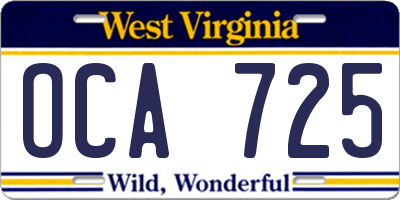 WV license plate OCA725