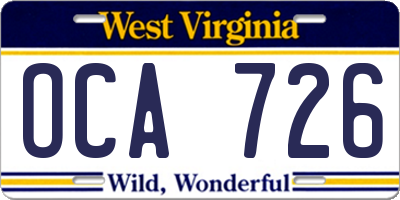 WV license plate OCA726