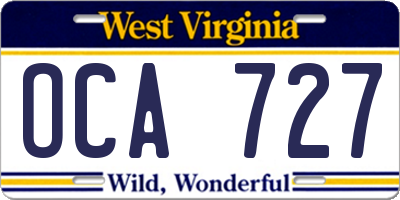 WV license plate OCA727