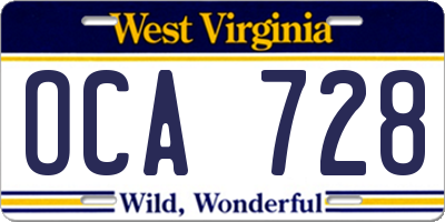 WV license plate OCA728
