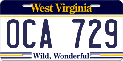 WV license plate OCA729