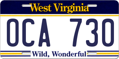 WV license plate OCA730