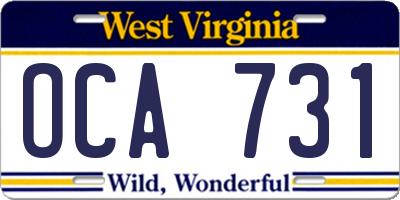 WV license plate OCA731
