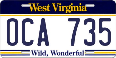 WV license plate OCA735