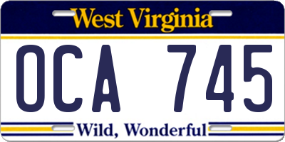 WV license plate OCA745