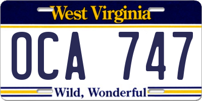 WV license plate OCA747