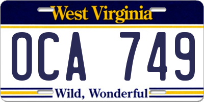 WV license plate OCA749