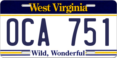 WV license plate OCA751