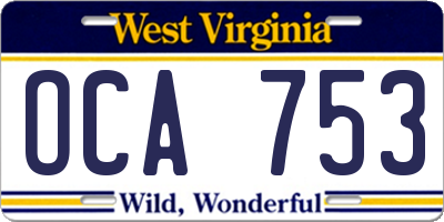 WV license plate OCA753