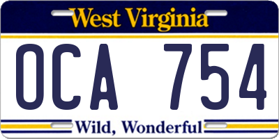 WV license plate OCA754