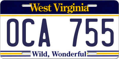 WV license plate OCA755
