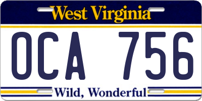 WV license plate OCA756