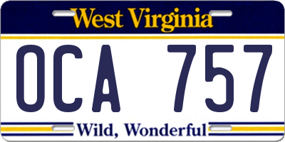 WV license plate OCA757