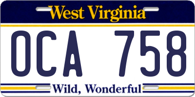 WV license plate OCA758