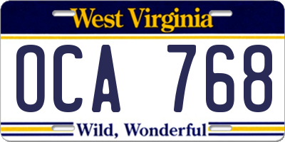 WV license plate OCA768