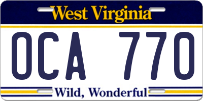 WV license plate OCA770