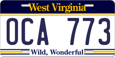 WV license plate OCA773